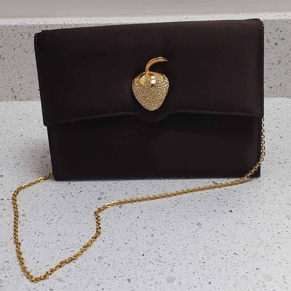 Vintage Miss Lewis Satin Evening Bag with Strawberry